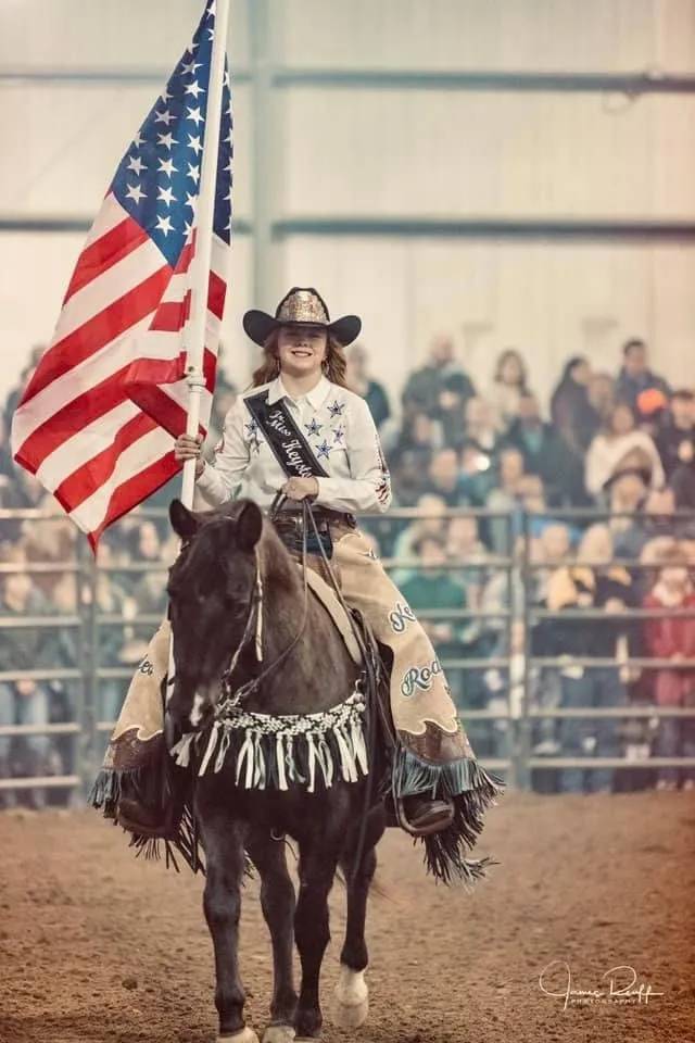 Patriotic Rider and Horse in Arena
